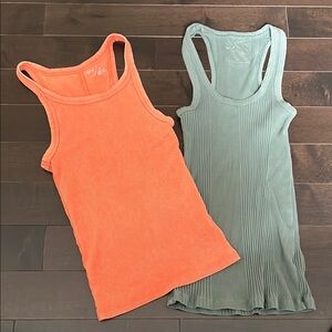 Aerie Women's Ribbed Racerback Tank Tops - Orange and Green Sz XS 🧡💚